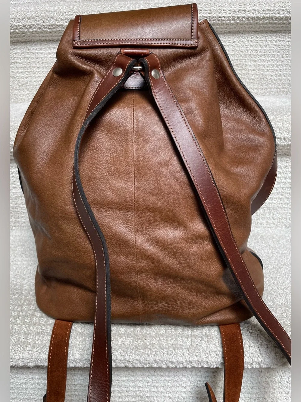 Vintage Artisan Brown Leather Backpack Embossed Crocodile/Alligator Emblem